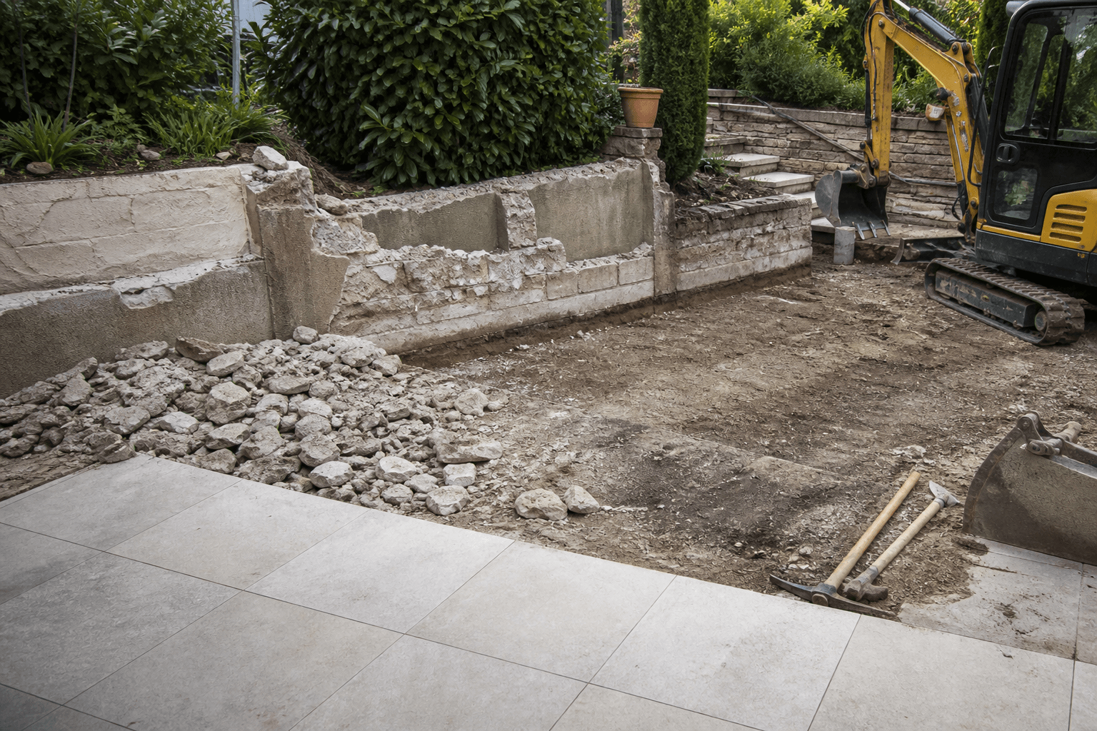 Rückbau von Terrassen, Mauern und Bodenflächen
