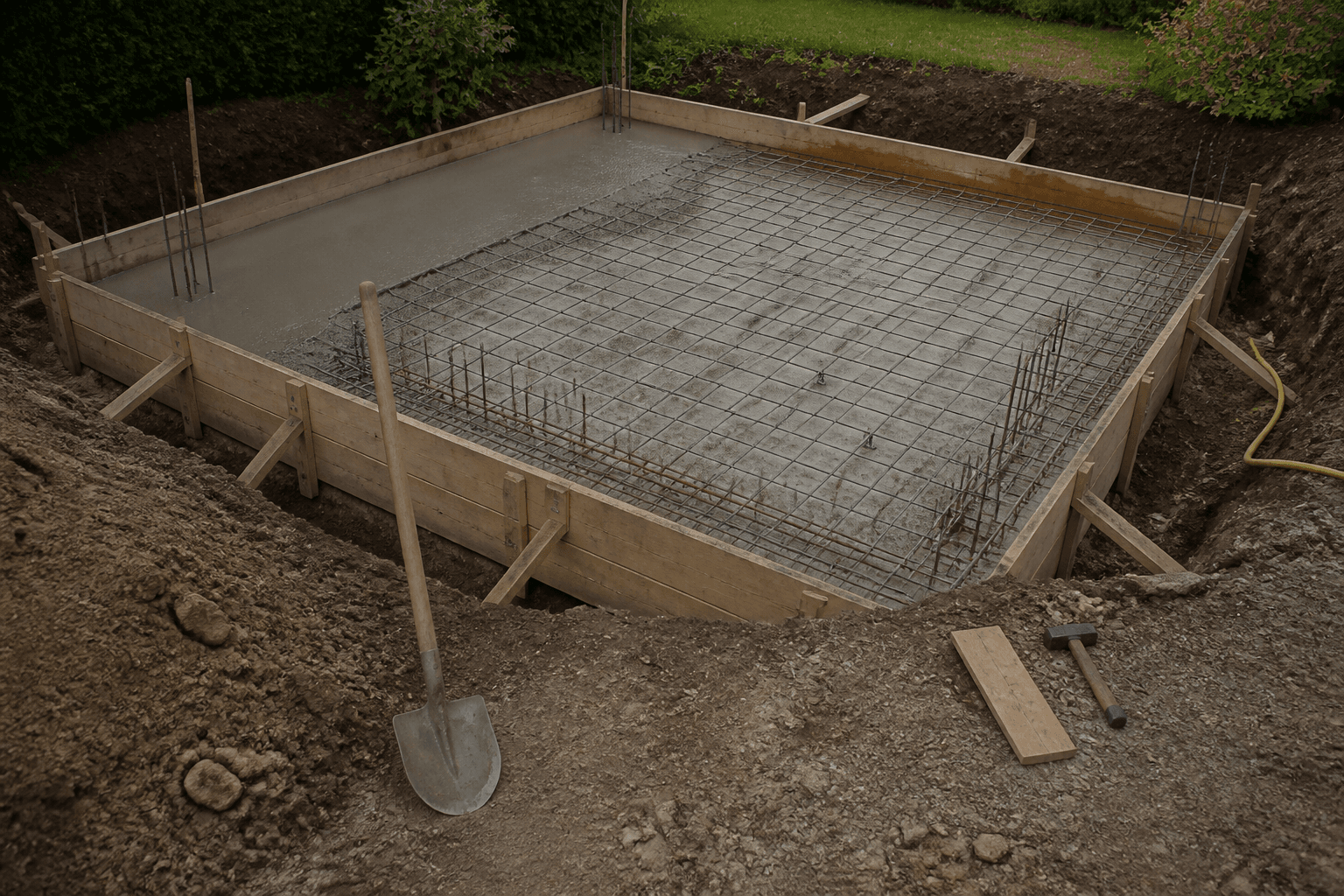 Fundament- und Betonarbeiten auf einem Grundstück