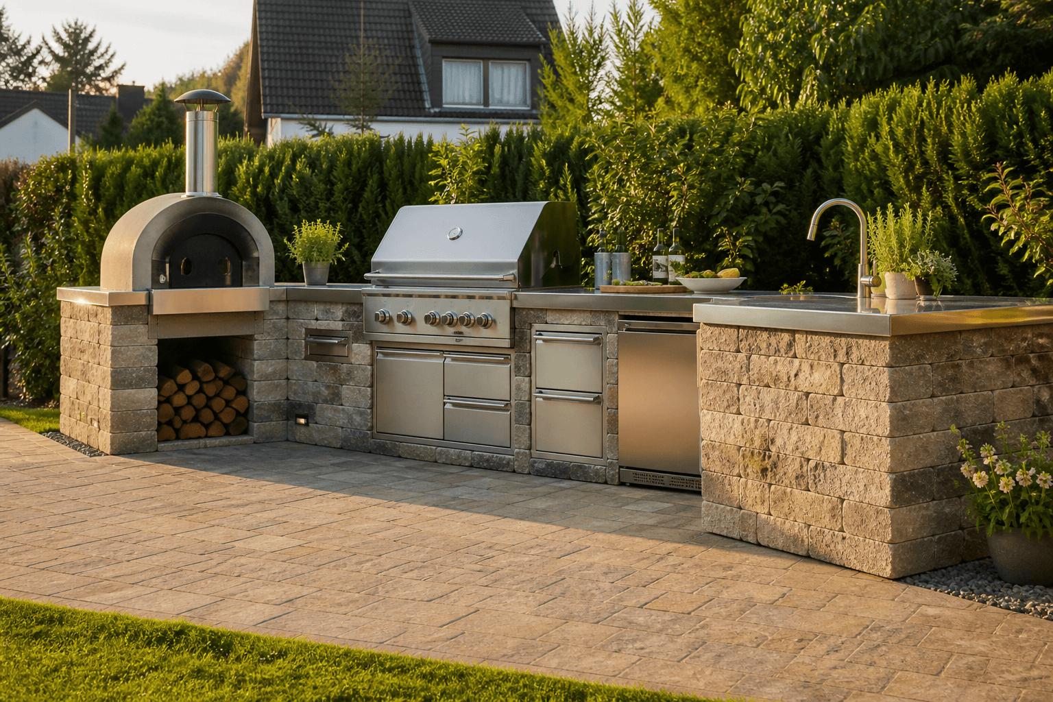 Gemauerte Outdoor-Küche und Grillstation